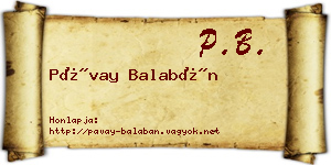 Pávay Balabán névjegykártya